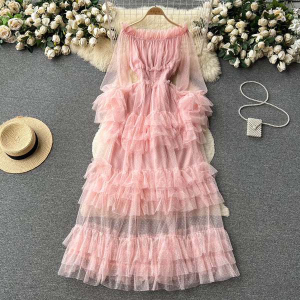 Ruffled Tulle Maxi Dress