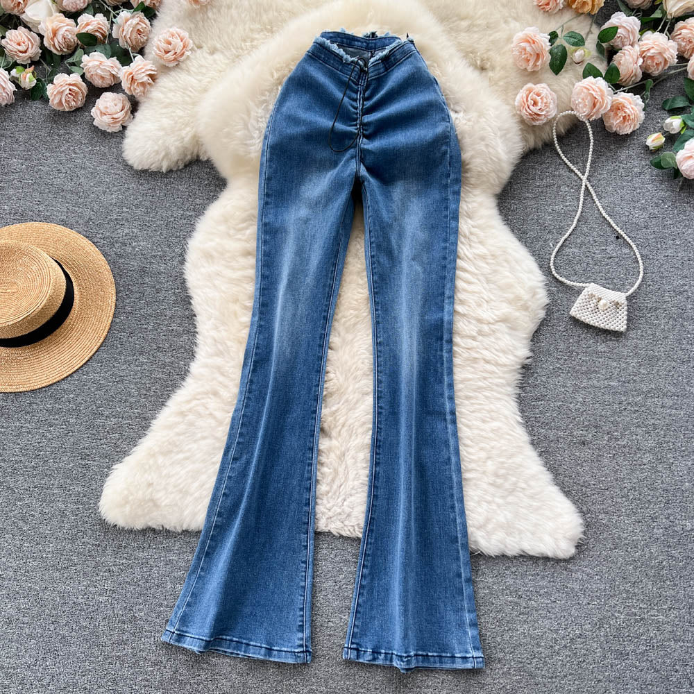 Jeans im koreanischen Stil mit Pelzbesatz und ausgestelltem Bein