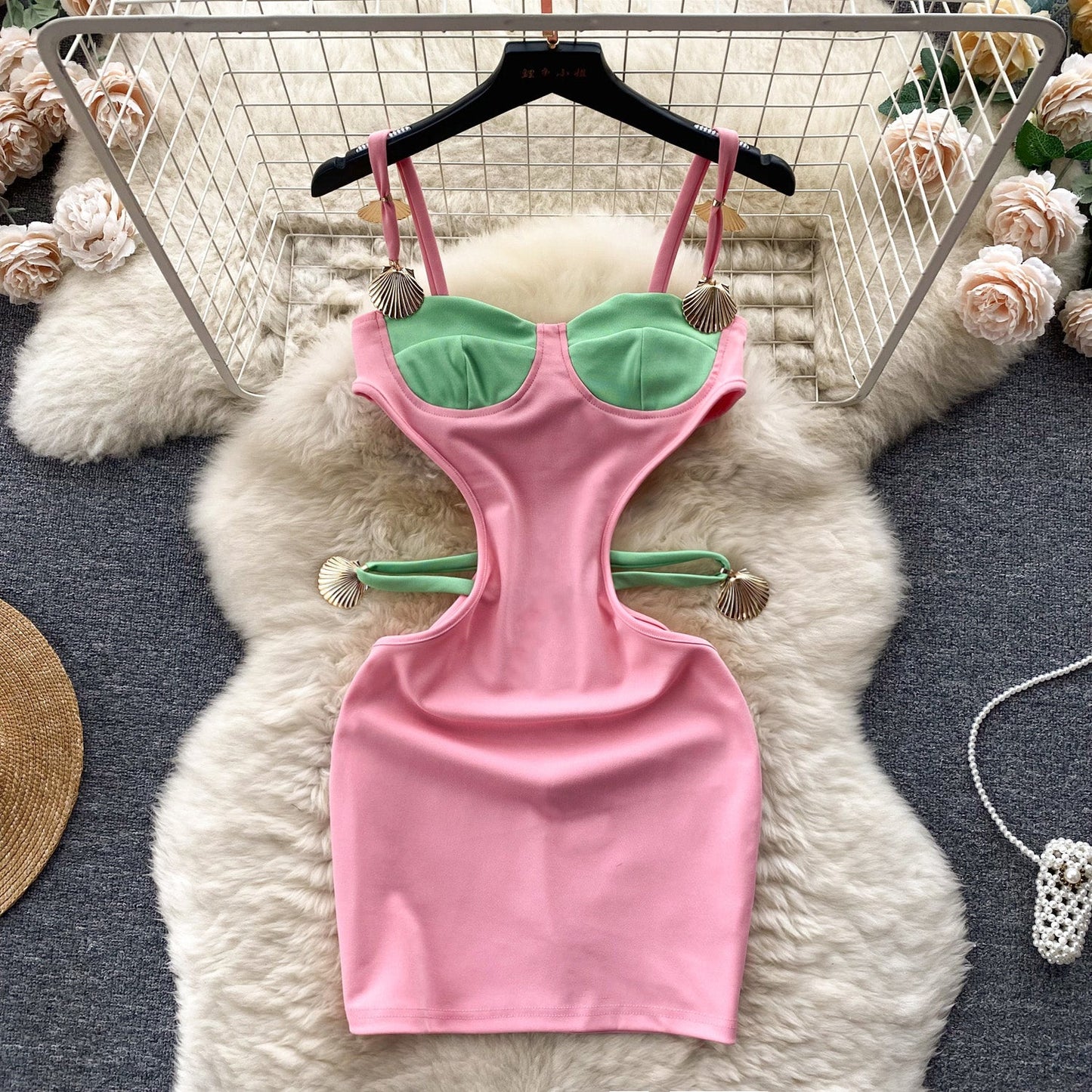 Cut-Out Color Block Slip Dress