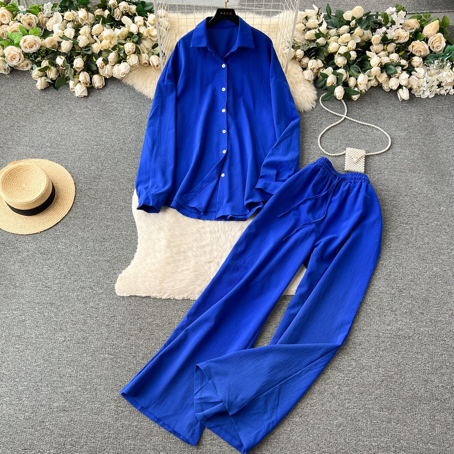 Loose Shirt&Wide-leg Trousers 2Pcs