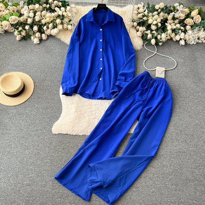 Loose Shirt&Wide-leg Trousers 2Pcs