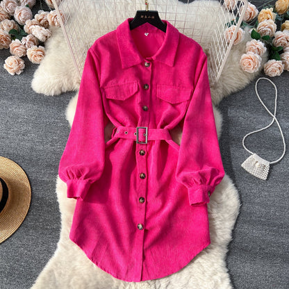 Contemporary Sleek Corduroy Shirt Dress