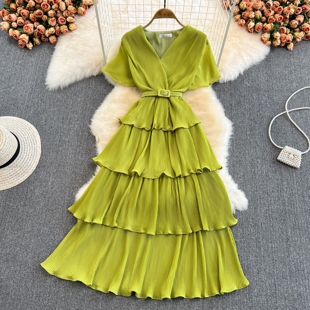 V-Neck High Waist Cake Dress
