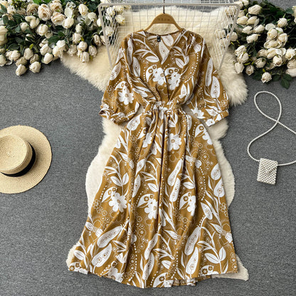 French Style Floral Printed Chiffon Dress