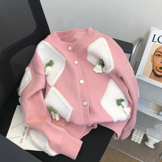 Floral Decorated Handcrafted Cardigan