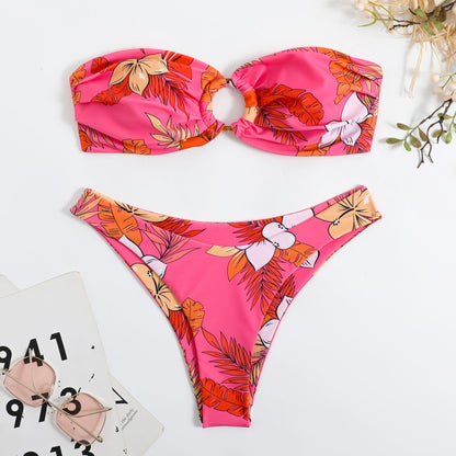 Halterless Multi-coloured Printed Bikini