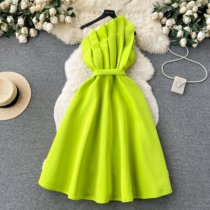 3d Petal Pleated Off-shoulder Dress