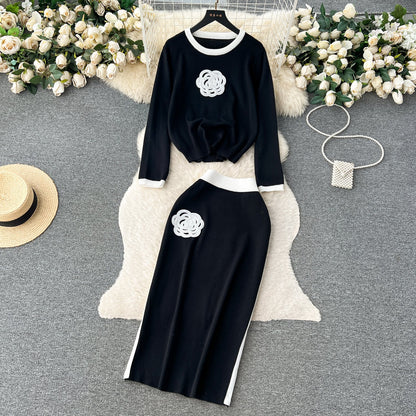 Round Collar Sweater&Skirt Knitted 2Pcs