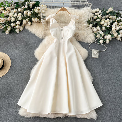 Delicate Pleated Bow Slip Dress