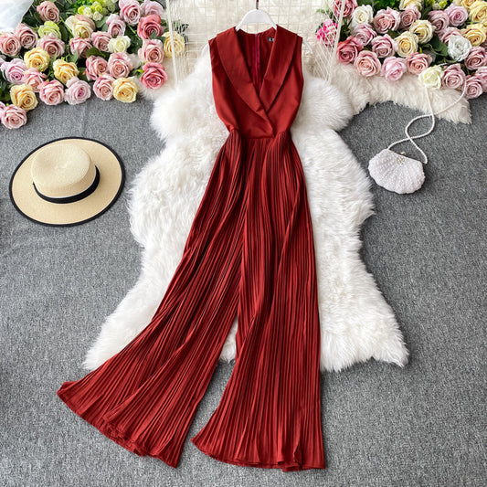 Suit Collar Flared Pants Jumpsuit
