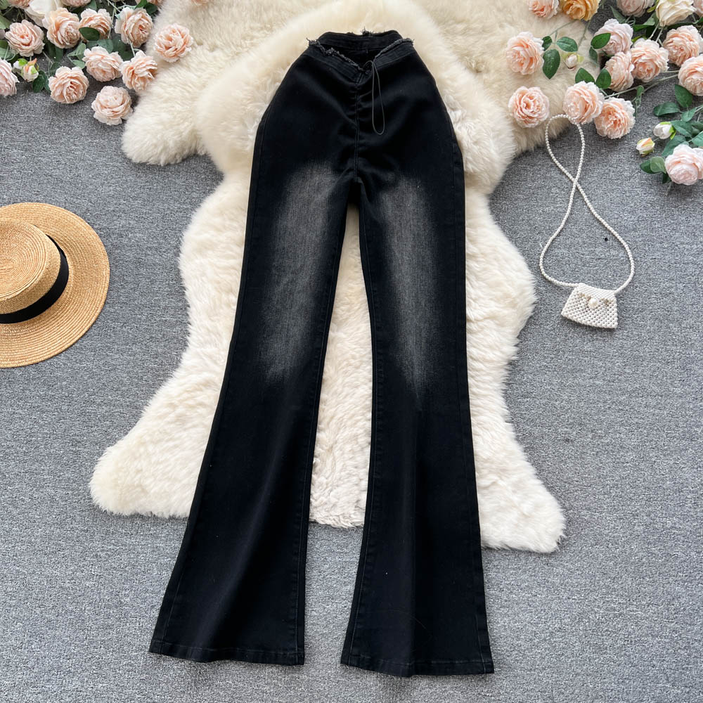 Jeans im koreanischen Stil mit Pelzbesatz und ausgestelltem Bein