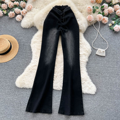 Jeans im koreanischen Stil mit Pelzbesatz und ausgestelltem Bein