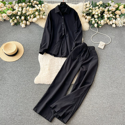 Loose Shirt&Wide-leg Trousers 2Pcs