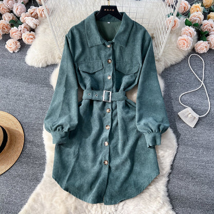 Contemporary Sleek Corduroy Shirt Dress