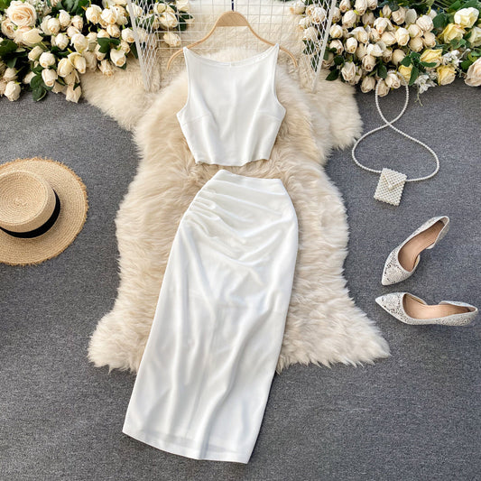 Sculpted Satin Vest & Asymmetric Wrap Skirt