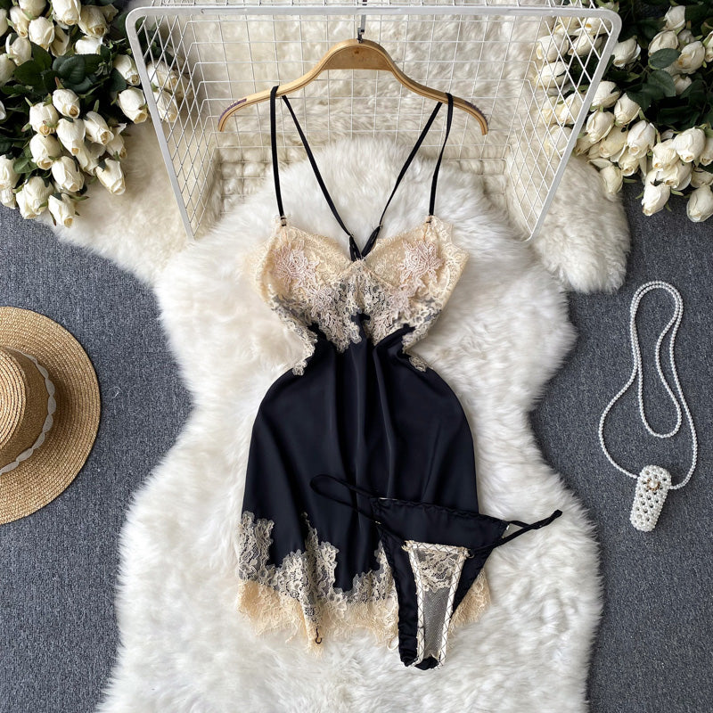 Robe nuisette sexy en dentelle à col en V