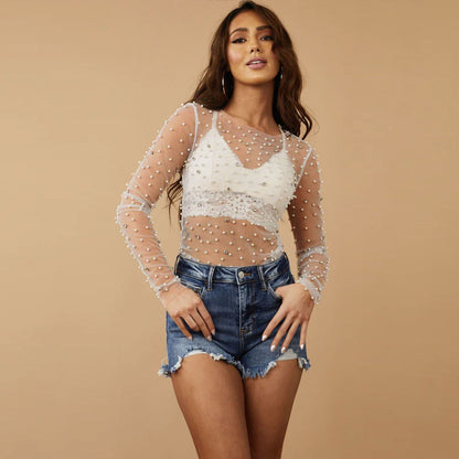 Beaded See-through Mesh Top
