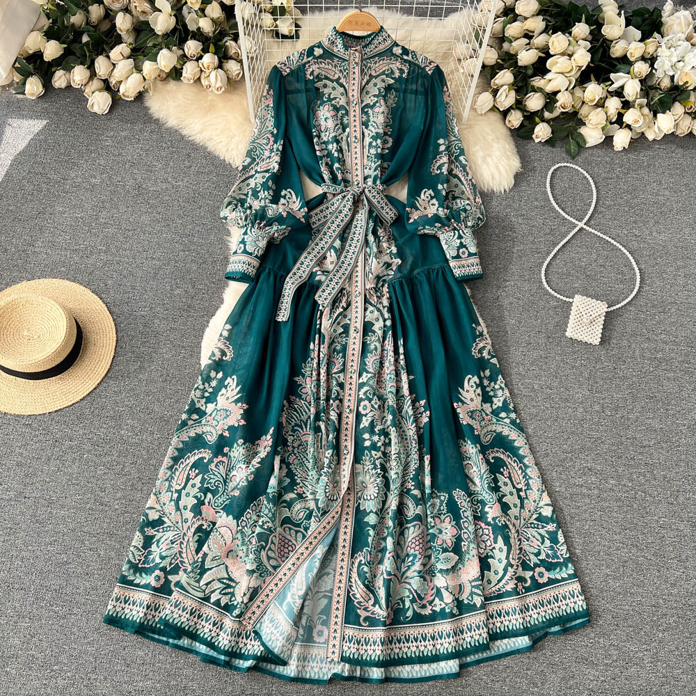 Courtly Floral Printed Chiffon Dress
