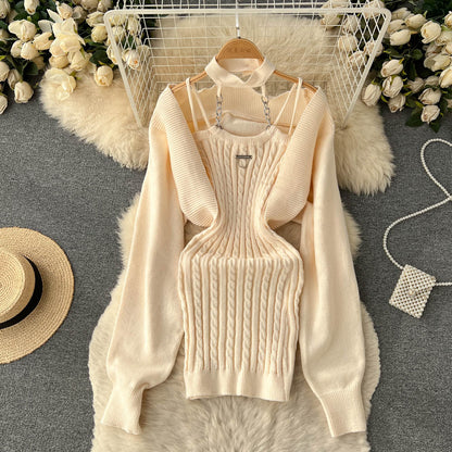 Halter Sweater Top & Cardigan 2Pcs