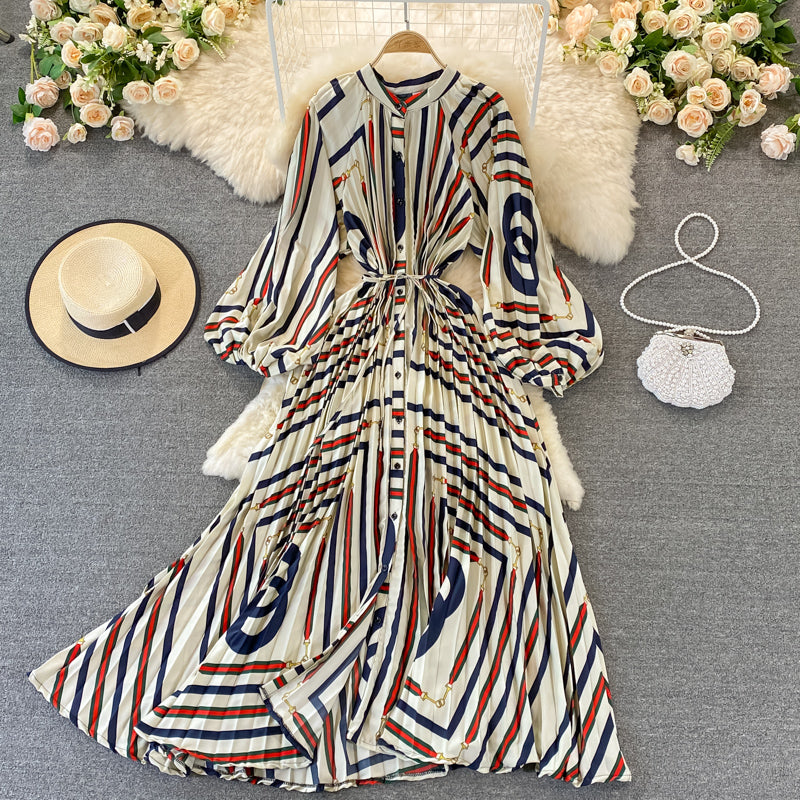Round Collar Floral Printed Satin Dress