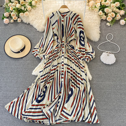Round Collar Floral Printed Satin Dress