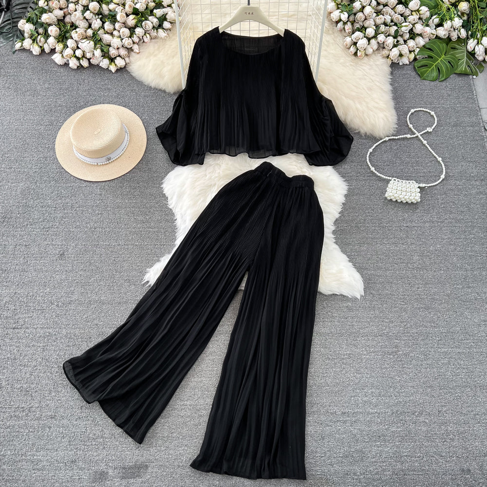 Top&Trousers Loose-fitting Chiffon 2Pcs