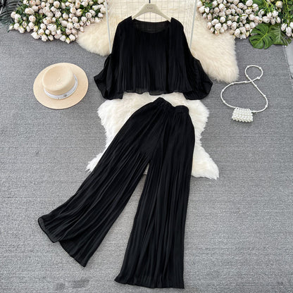 Top&Trousers Loose-fitting Chiffon 2Pcs