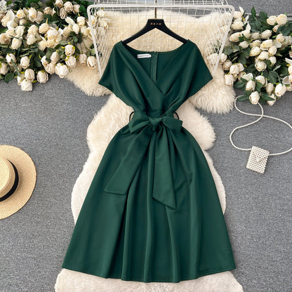 Solid Color Formal Lace-up Dress