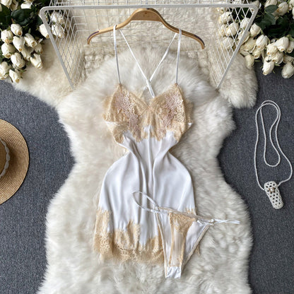 Robe nuisette sexy en dentelle à col en V