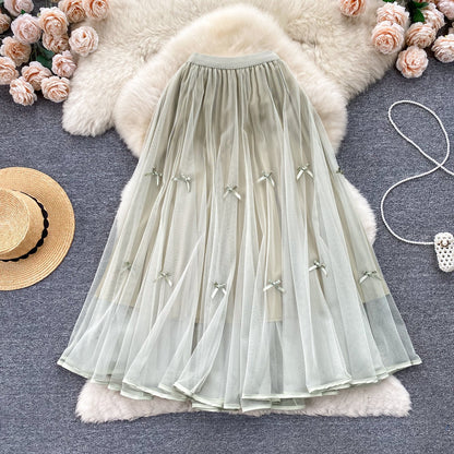 Ethereal Bow-Trimmed Tulle Skirt