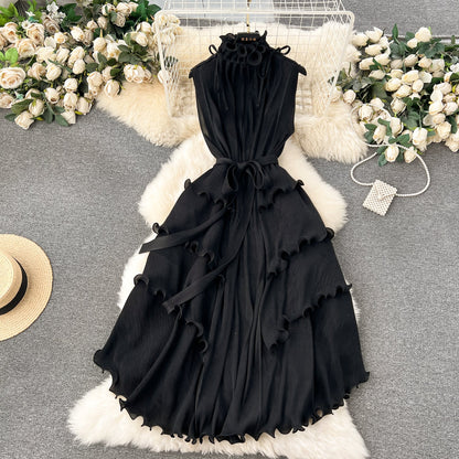 Solid Color Ruffled Sleeveless Dress
