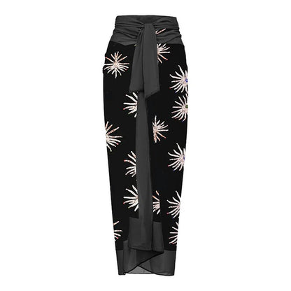Vintage Printed Slip Swimsuit&Wrap Skirt