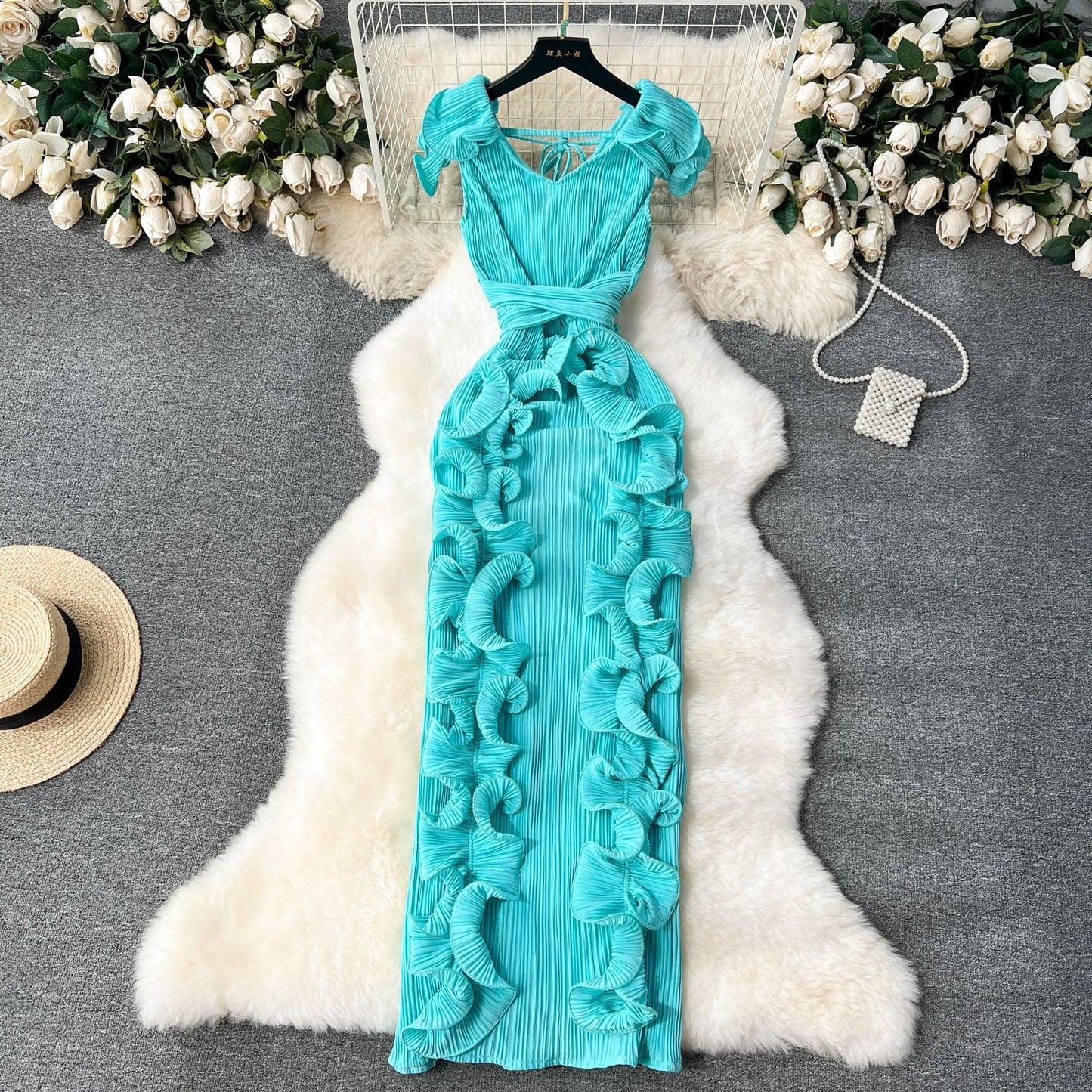 Designer 3D Ruffled Cocktail Dress