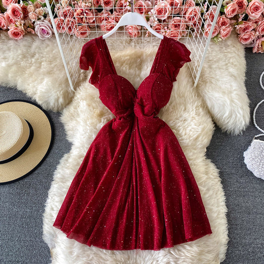 V-Neck Sequined Party Dress