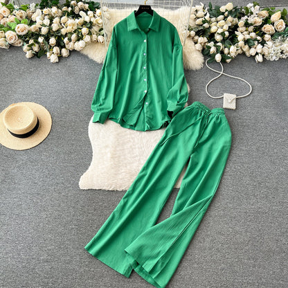Loose Shirt&Wide-leg Trousers 2Pcs