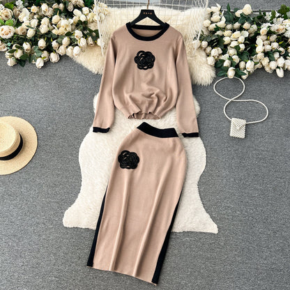Round Collar Sweater&Skirt Knitted 2Pcs
