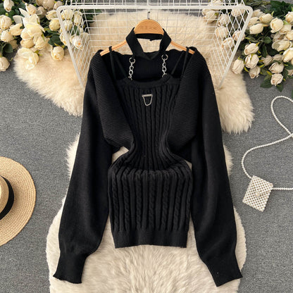 Halter Sweater Top & Cardigan 2Pcs
