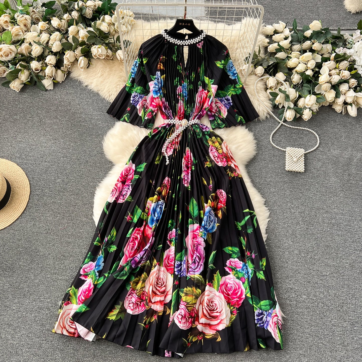 Elegant Floral Embroidered Beaded Dress