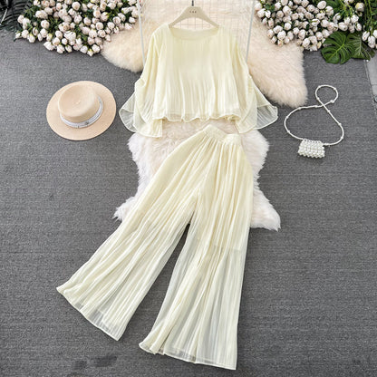 Top&Trousers Loose-fitting Chiffon 2Pcs