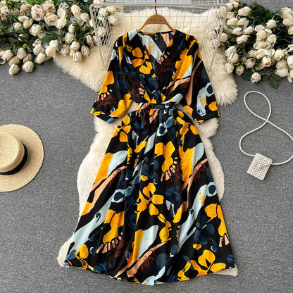 French Style Floral Printed Chiffon Dress