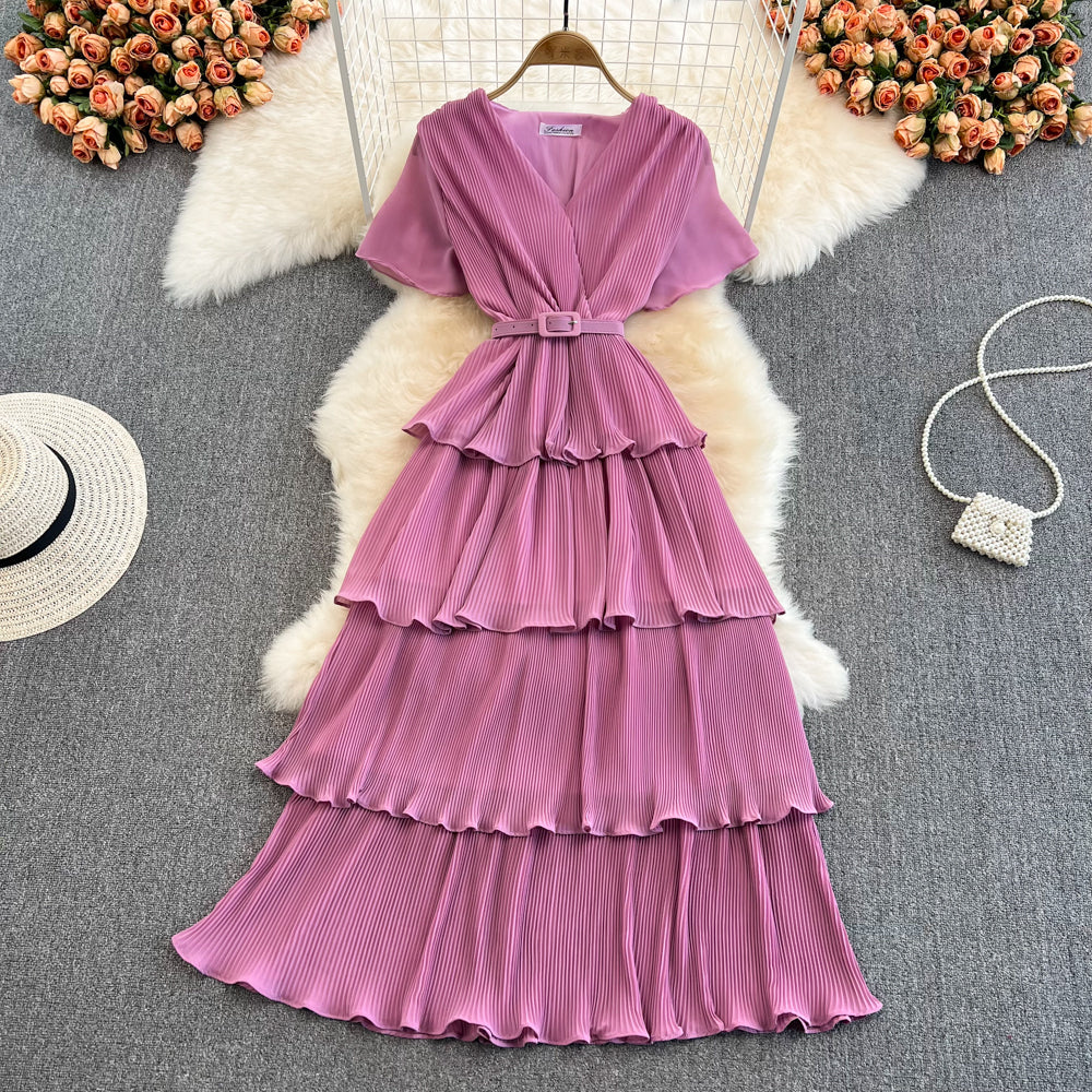 V-Neck High Waist Cake Dress