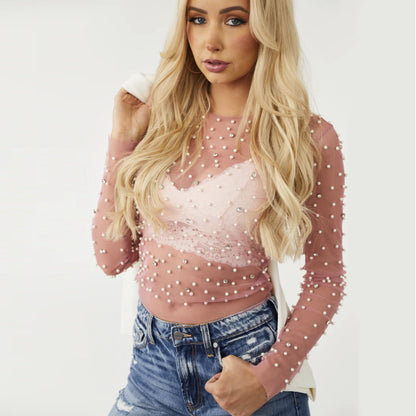 Beaded See-through Mesh Top