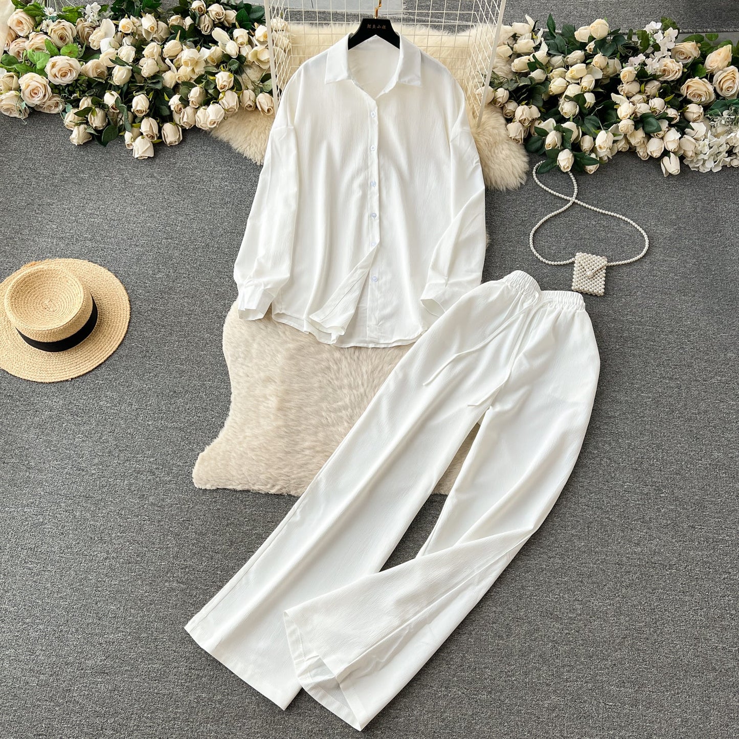 Loose Shirt&Wide-leg Trousers 2Pcs
