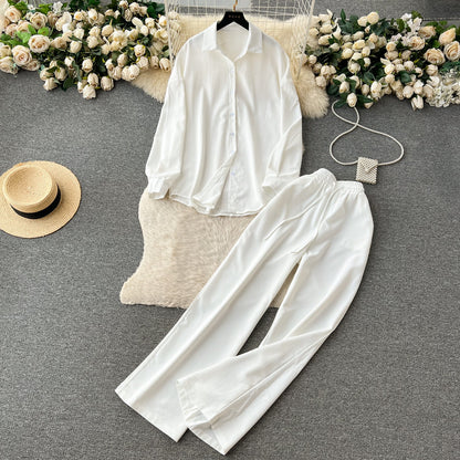 Loose Shirt&Wide-leg Trousers 2Pcs