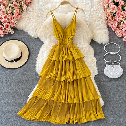 Multicolor Sling Pleated Dress