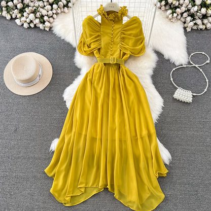 Elegant A-Line Ruffled Maxi Dress