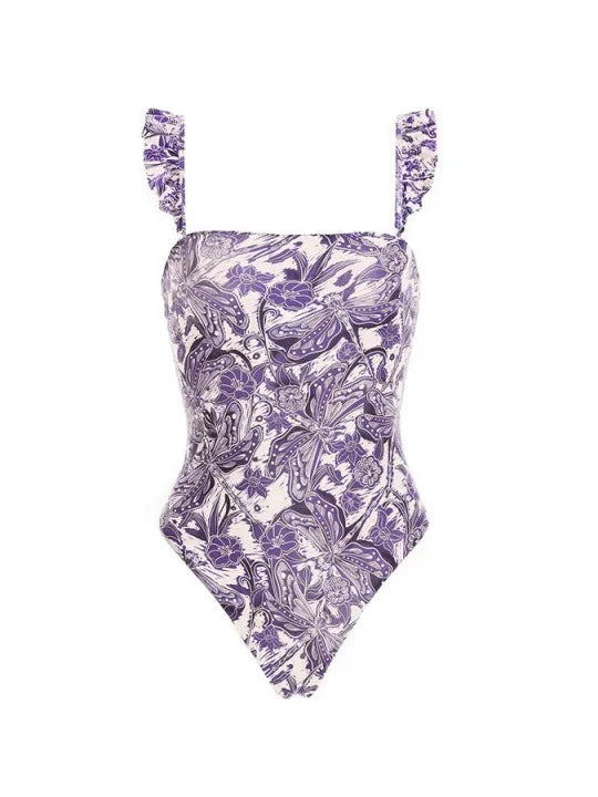 Floral Swimwear&Lace-up Apron Skirt