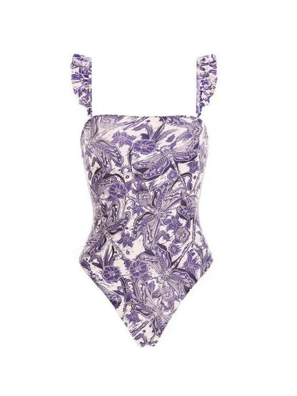 Floral Swimwear&Lace-up Apron Skirt