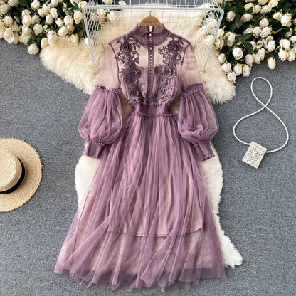 Embroidered Mesh Sleeve Sling Two-Piece Dress