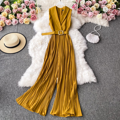 Office Shawl Collar Belted Jumpsuit